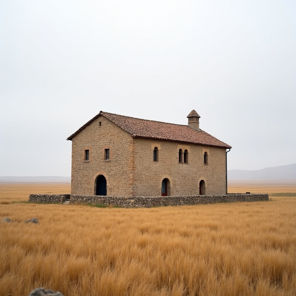 Arquitectura rural castellana con muros de piedra y tejado de teja
