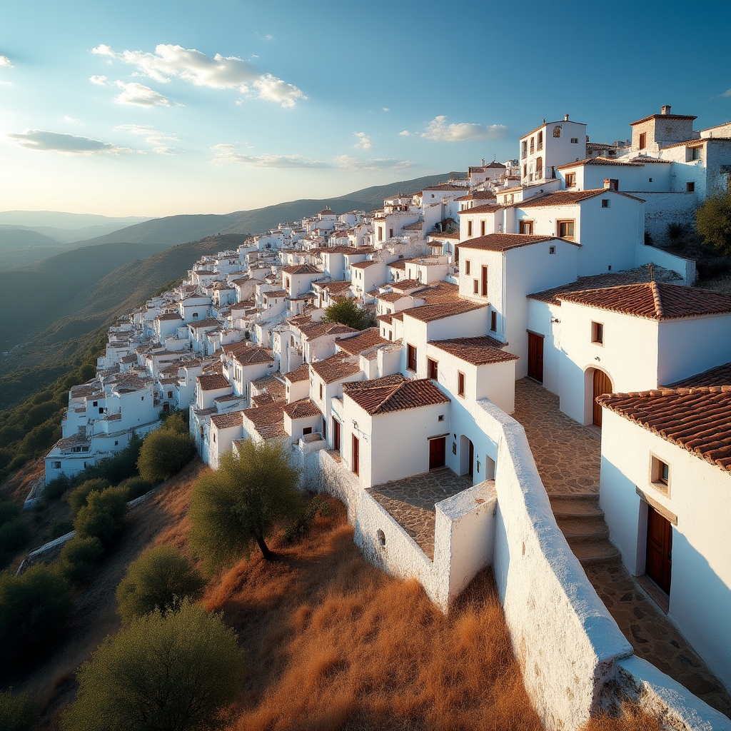 Pueblo blanco andaluz con arquitectura vernácula tradicional