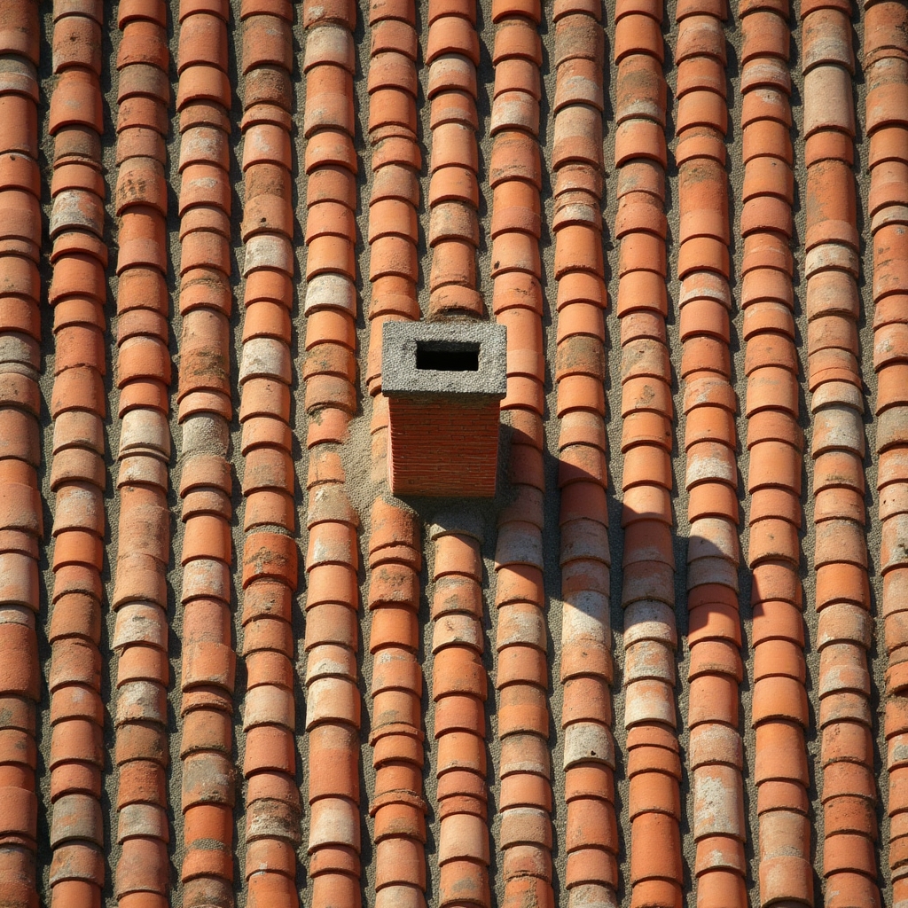 Tejado de teja árabe en edificio rural mediterráneo